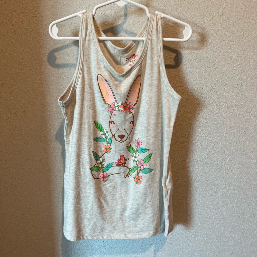 Cat & Jack size small (6/6x) cream tank top with a kangaroo and floral graphic